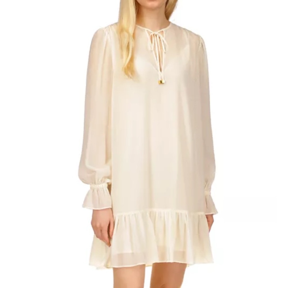NWT - Cream & Gold Polka Dot Long Sleeved Flowy Dress
